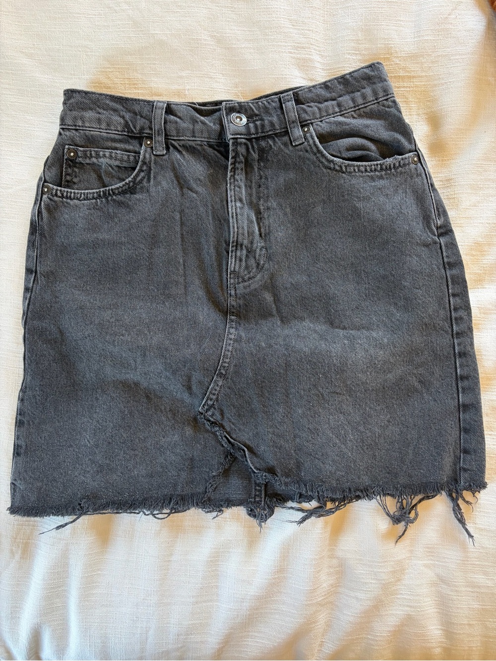 We The Free Washed Black Denim Mini Skirt